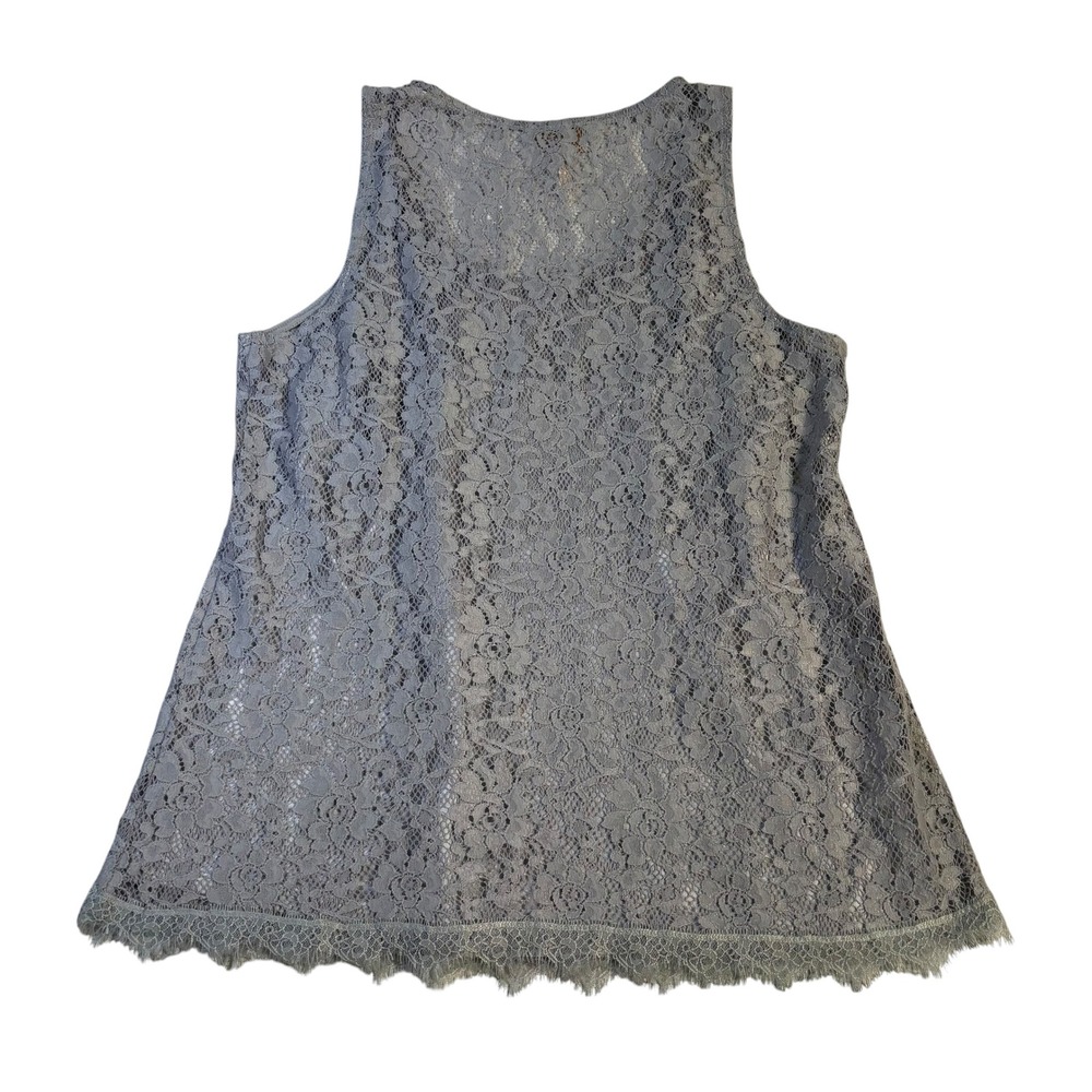 Laundry by Shelli Segal Silver Floral Lace Sleeveless Top Scalloped Hem Size L - Picture 4 of 10